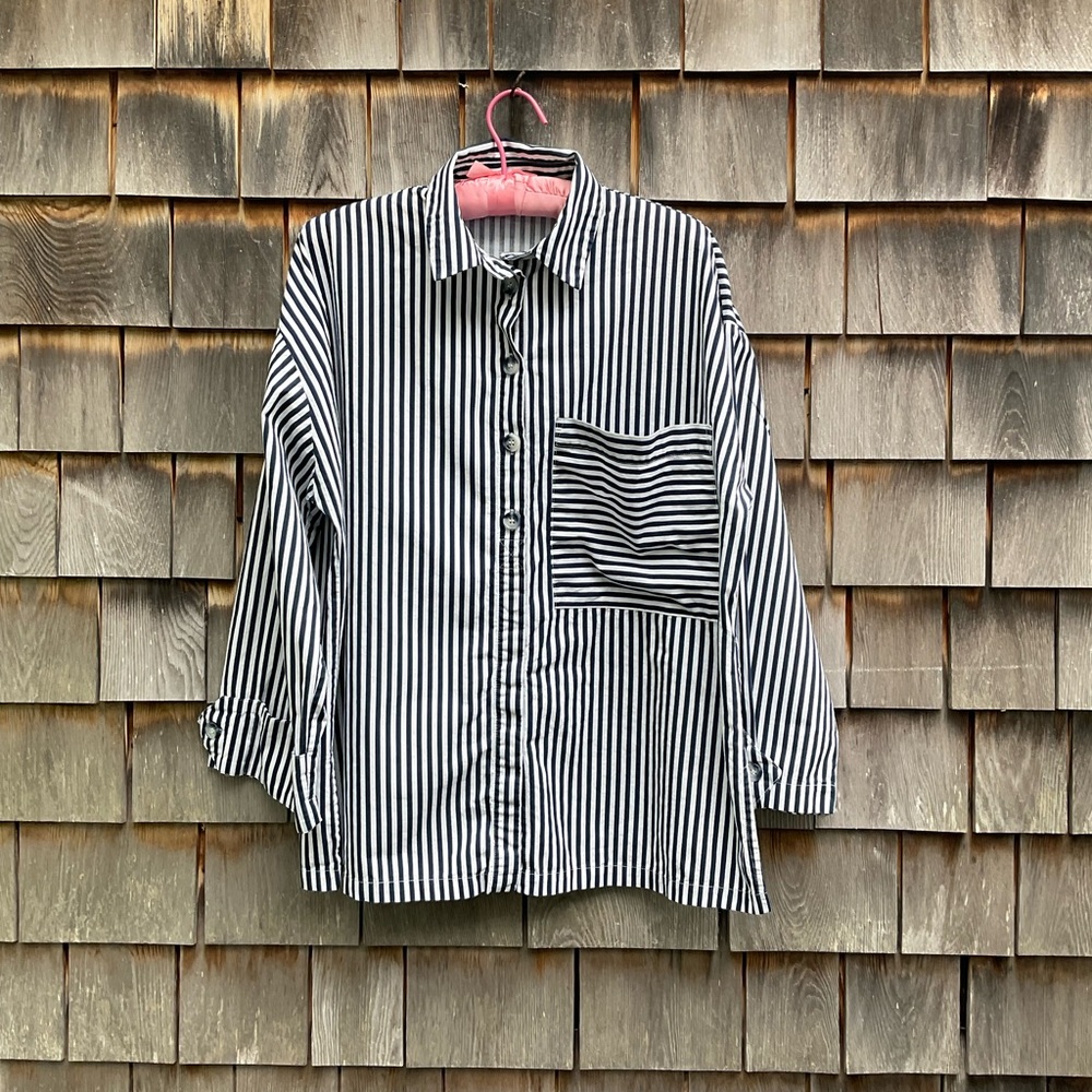 Zara Navy and White Striped Shirt